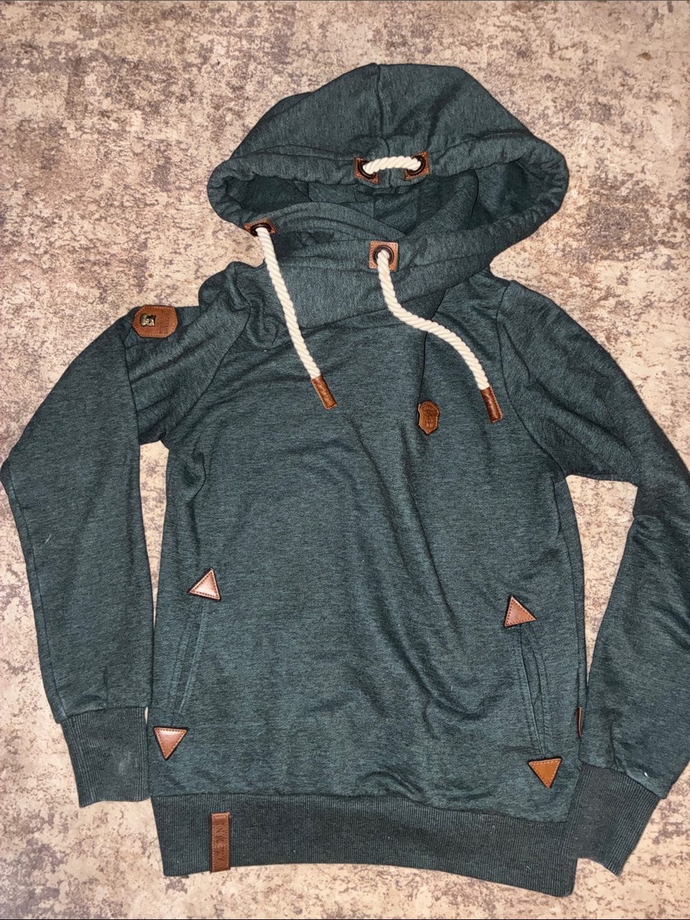 Naketano Dark Green Hooded Women's Pullover with Contrast Rope Drawstrings